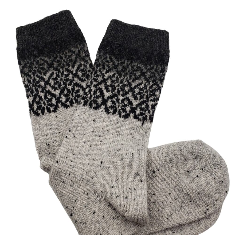 Garnet Hill‎ 82% Cashmere Socks Fair Isle Pattern Luxury Crew Grey Black Warm